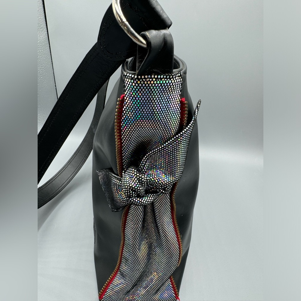 NWT Unique One of a Kind Leather Bag, Handmade, Black, Iridescent Sides - Picture 2 of 16